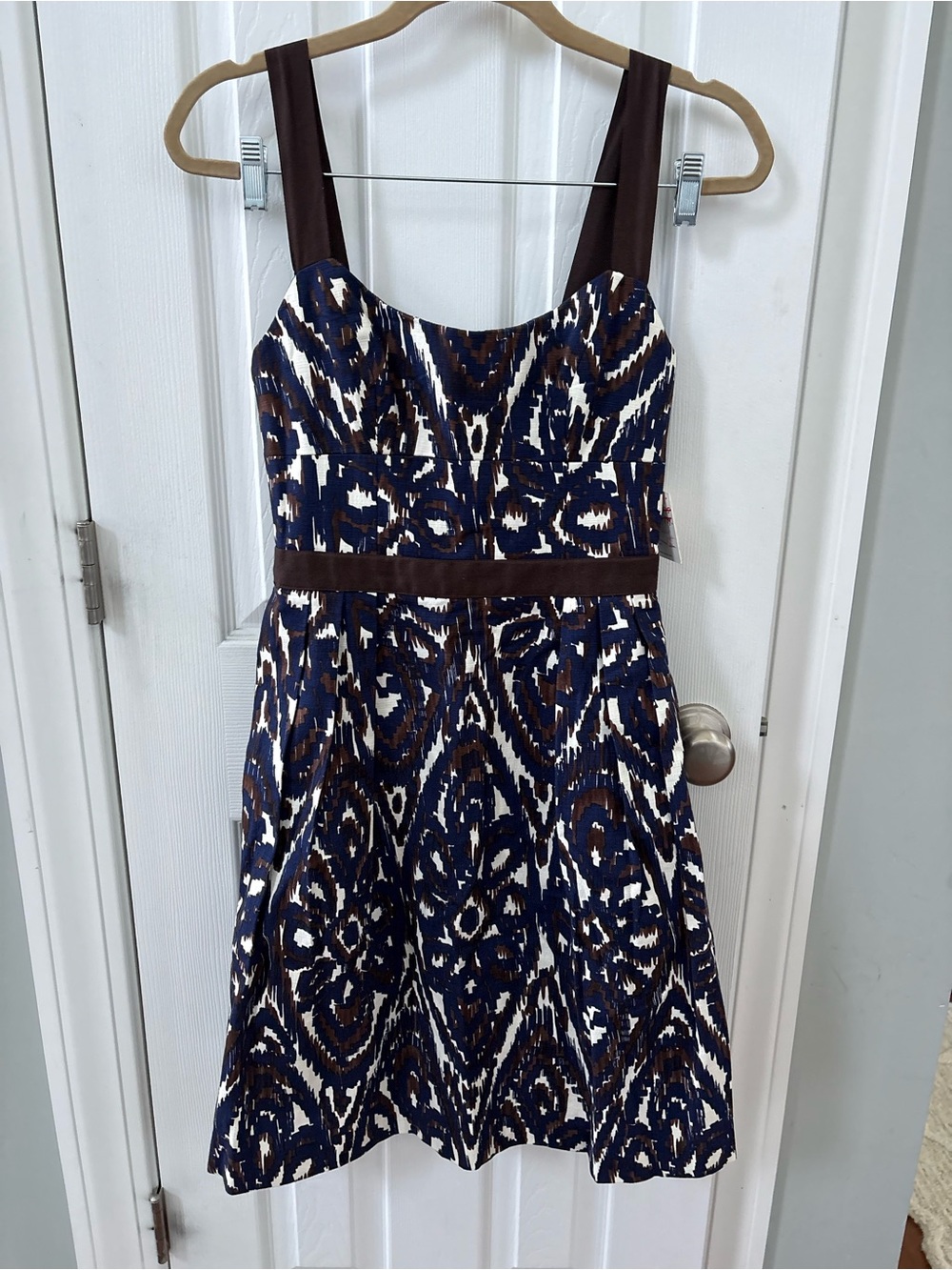 Milly Navy, Brown and White Printed Midi Sundress